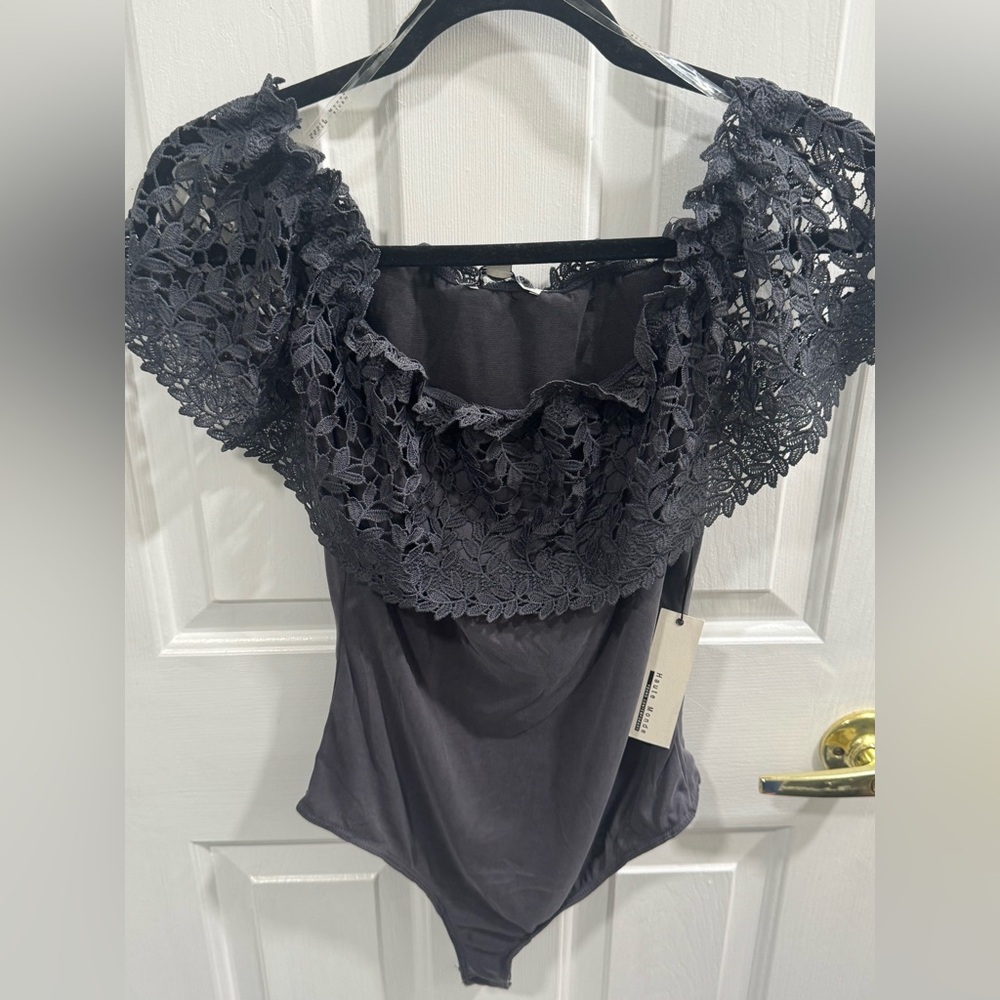 Black Lace Off-Shoulder Bodysuit